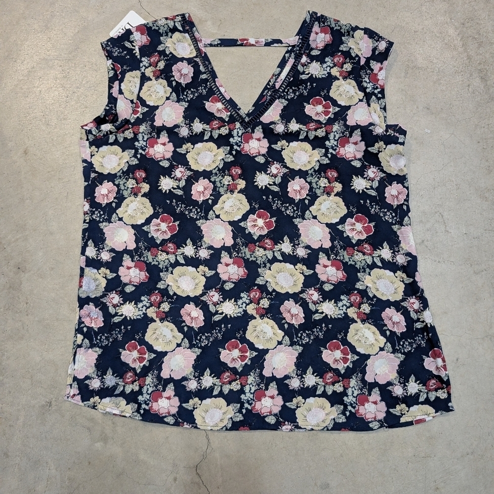NWT Daniel Rainn Navy Floral Sleeveless Blouse Women's M Tank Top - Picture 4 of 7